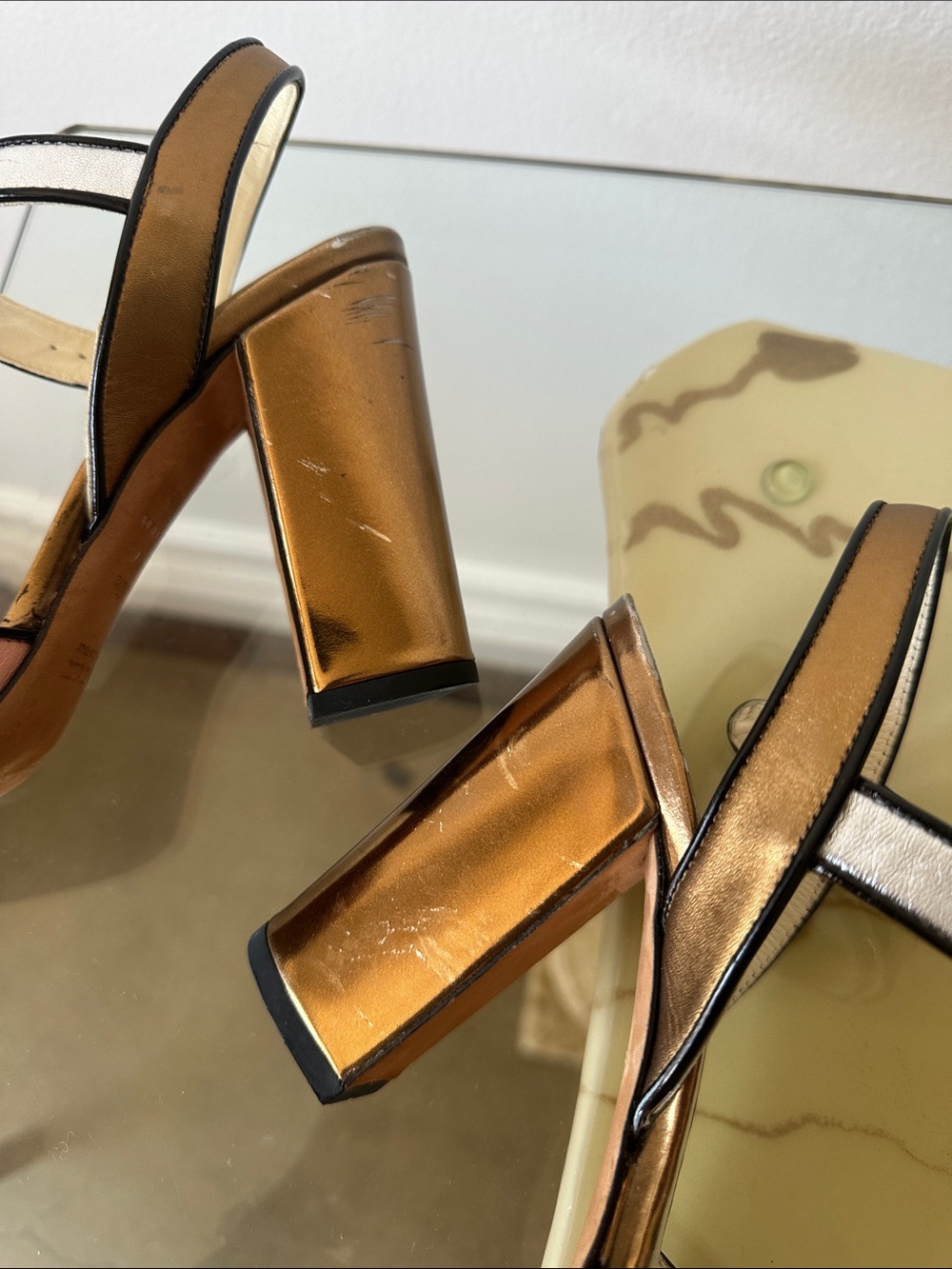Miu Miu Pink and Silver Colorblock Slingback Block Heels - Picture 6 of 6